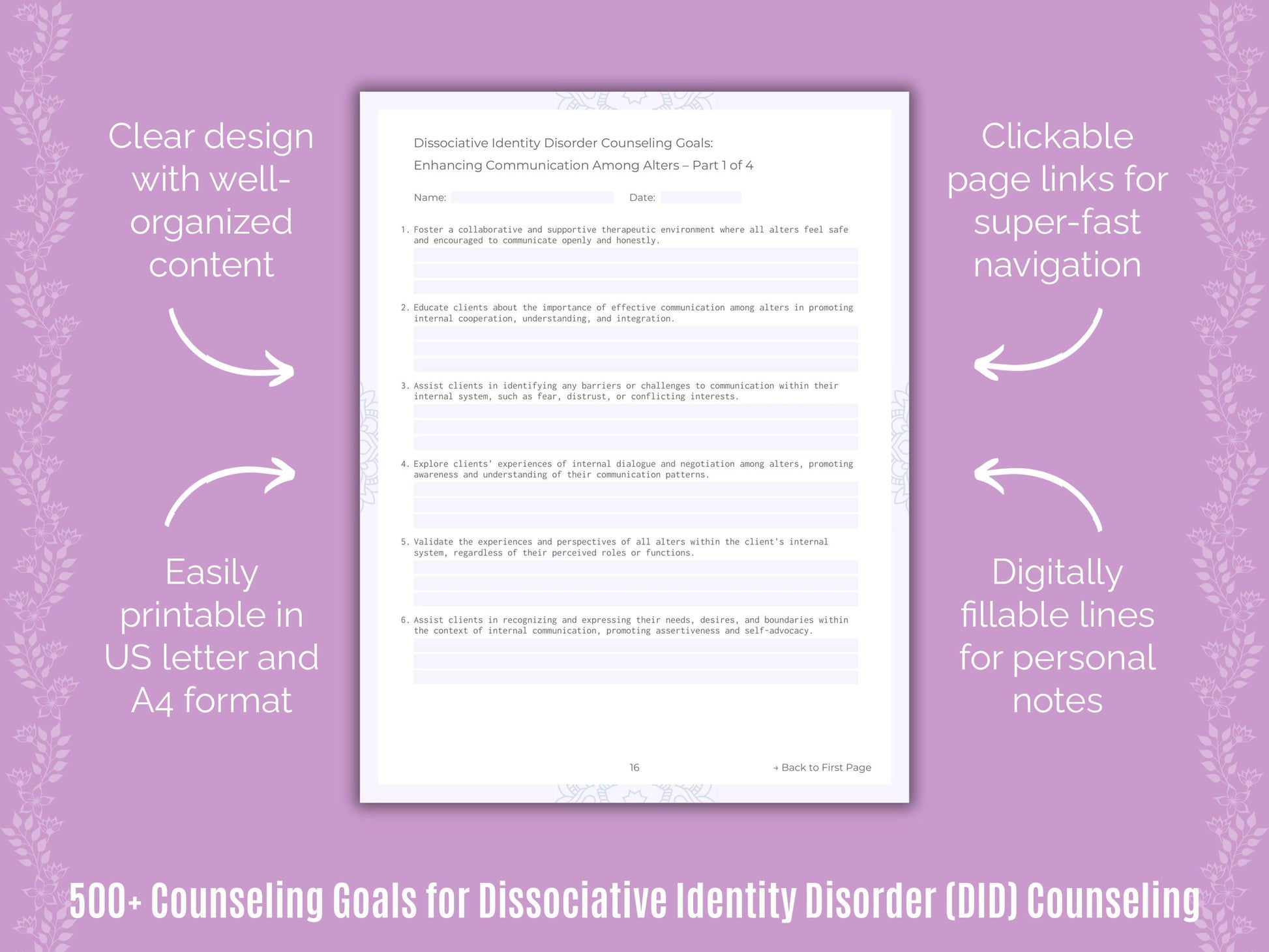 Dissociative Identity Disorder (DID) Counseling Counseling Templates