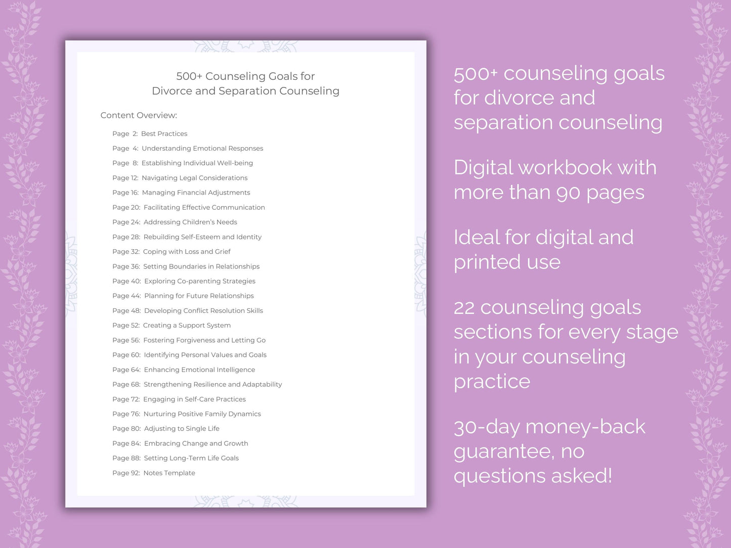 Divorce and Separation Counseling Therapist Worksheets