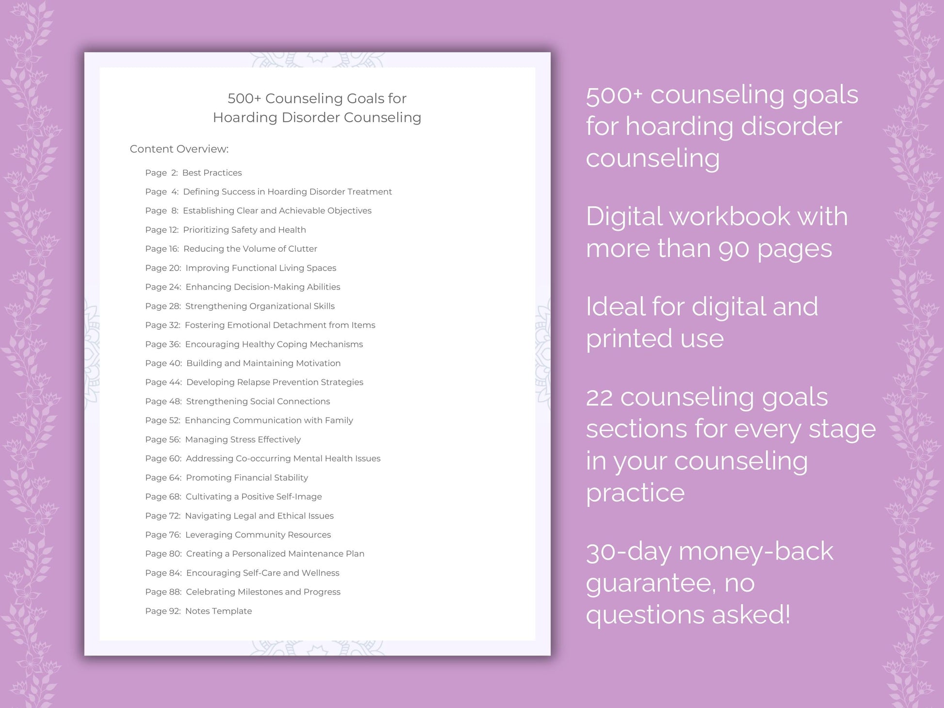 Hoarding Disorder Counseling Therapist Worksheets