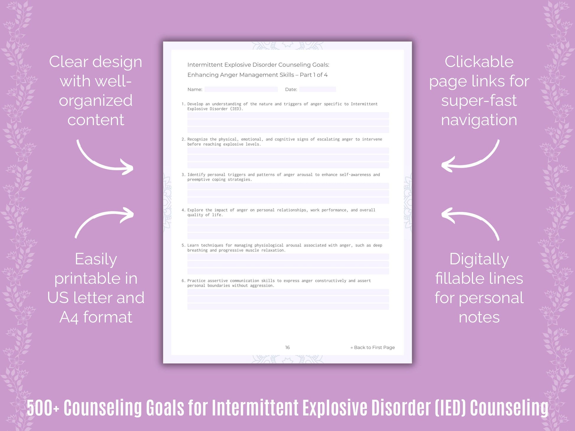 Intermittent Explosive Disorder (IED) Counseling Counseling Templates