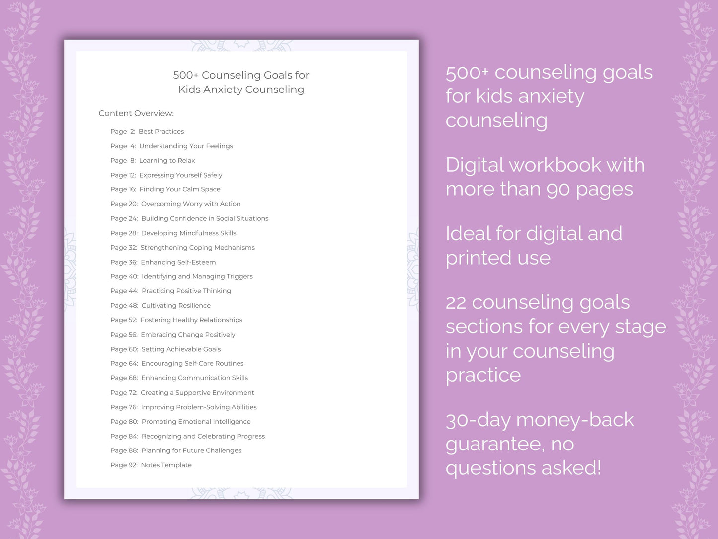 Kids Anxiety Counseling Therapist Worksheets