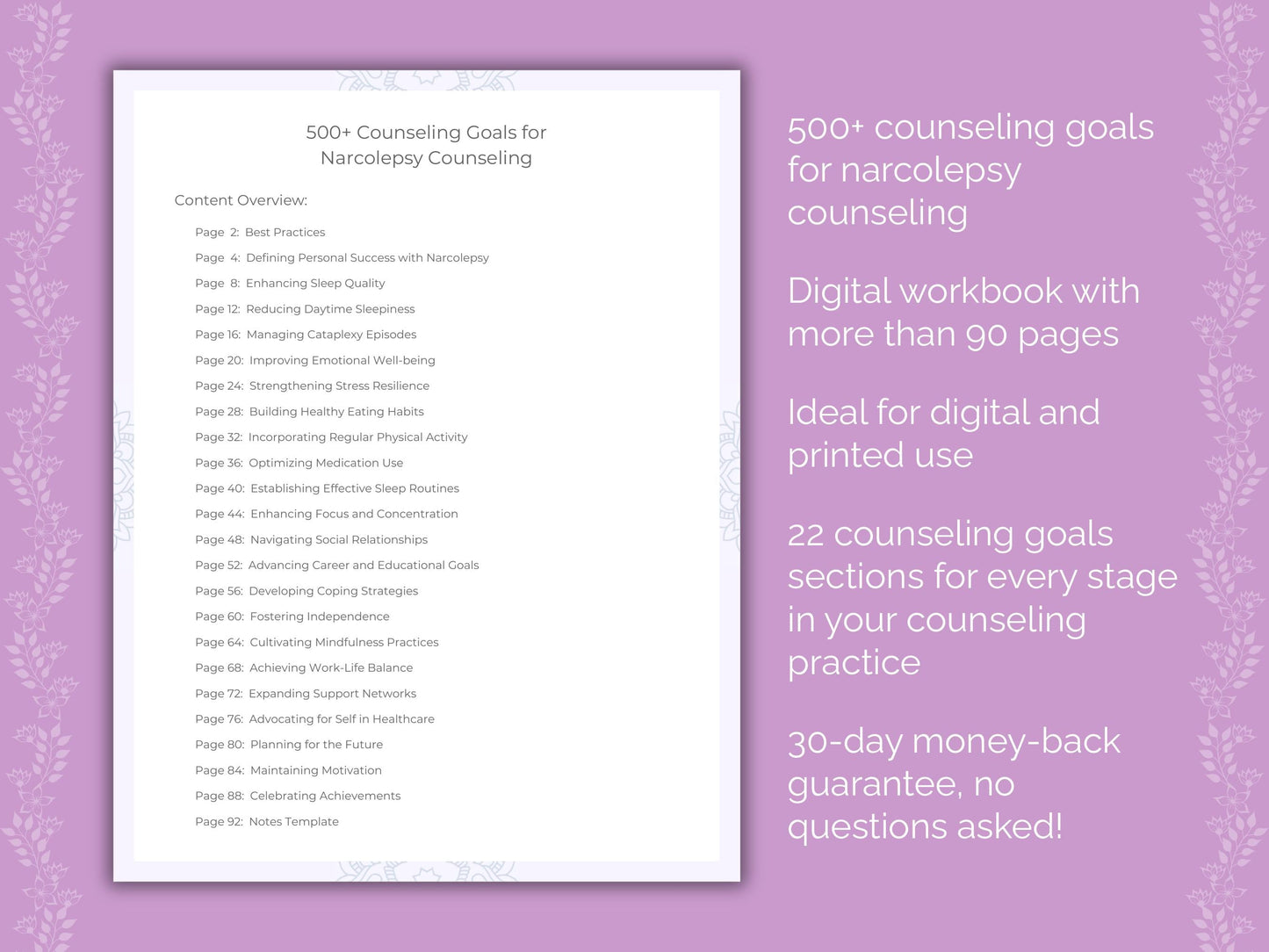 Narcolepsy Counseling Therapist Worksheets