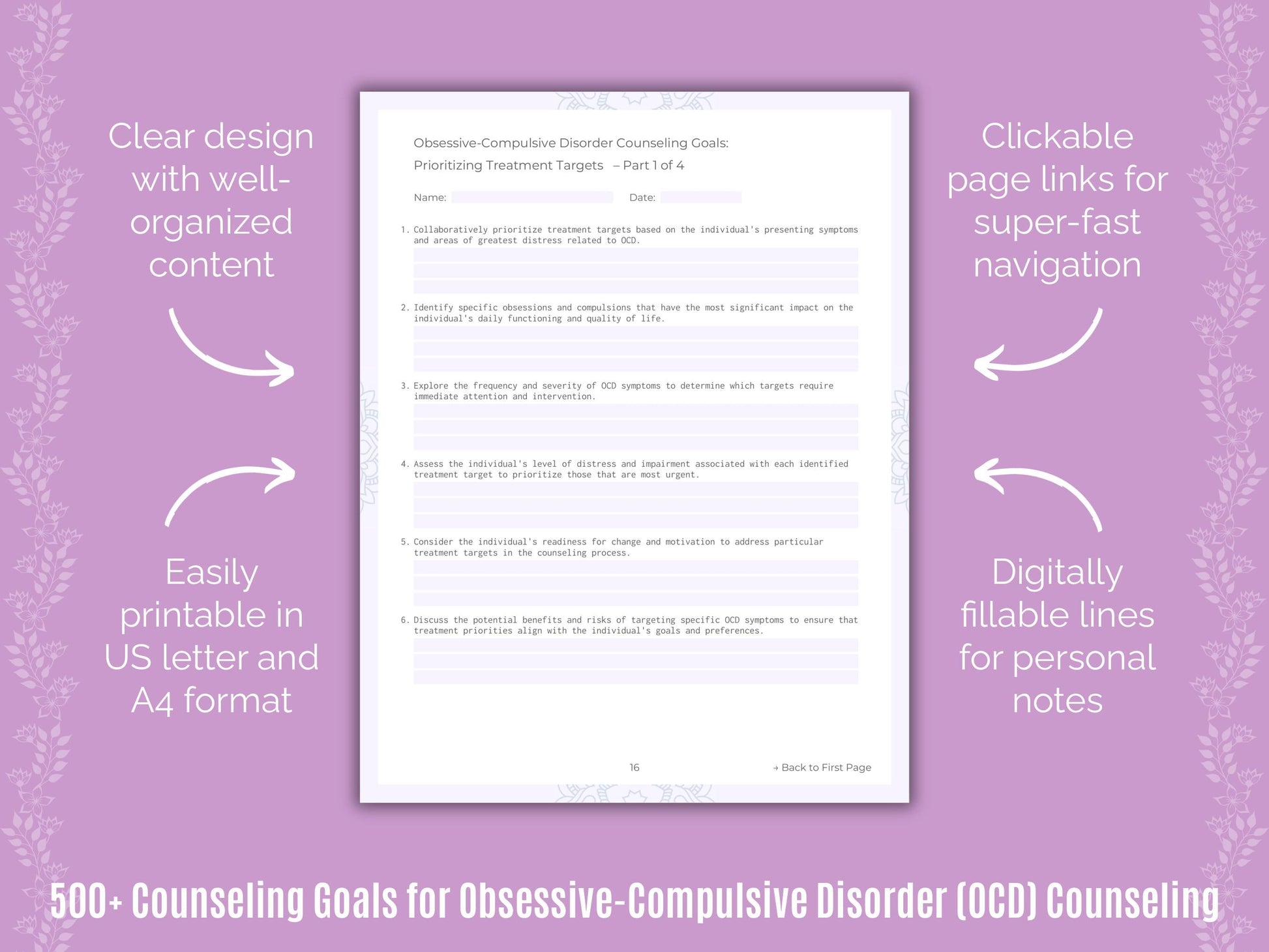 Obsessive-Compulsive Disorder (OCD) Counseling Counseling Templates