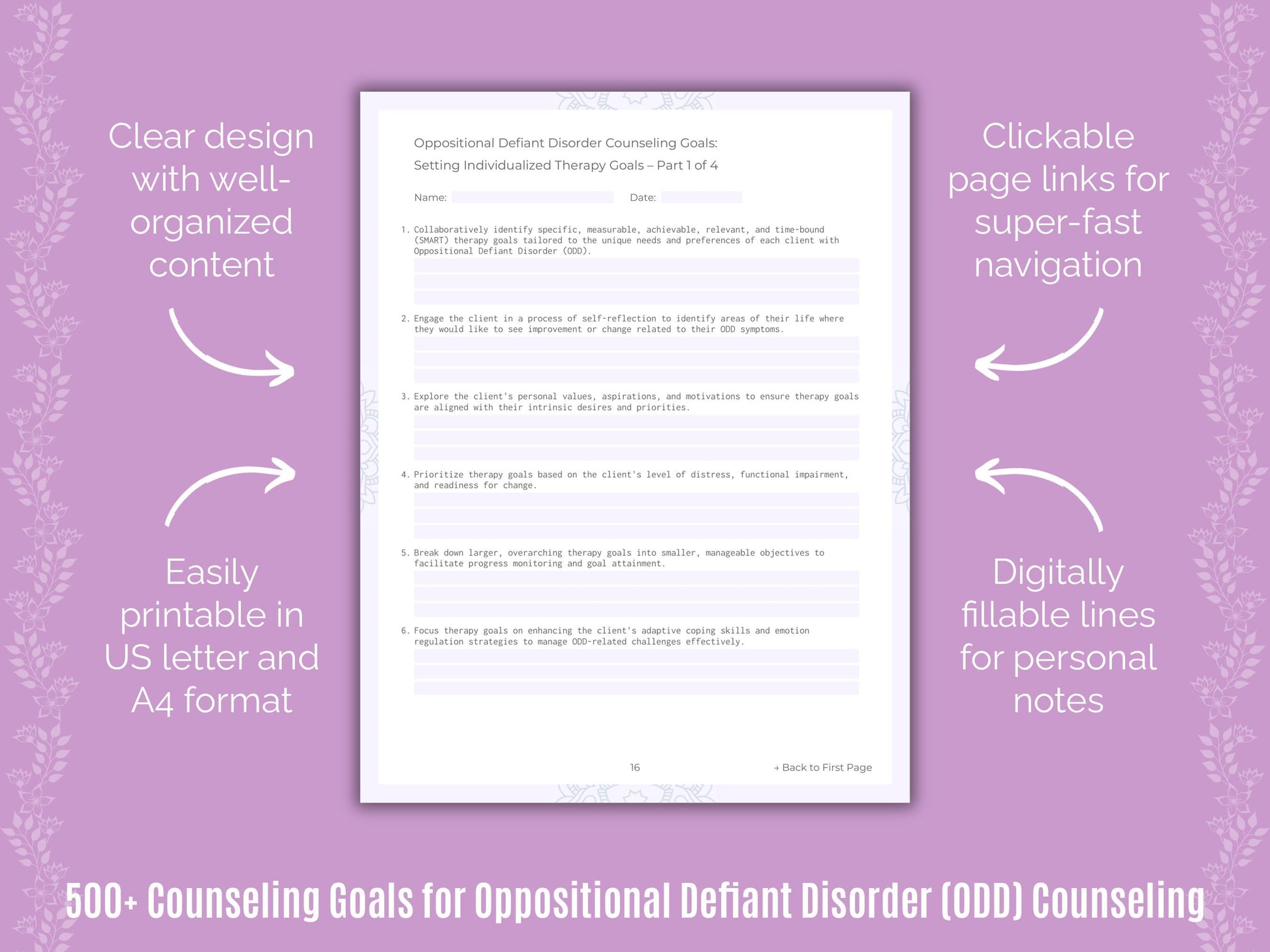 Oppositional Defiant Disorder (ODD) Counseling Counseling Templates