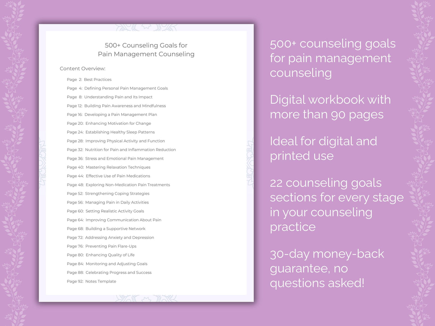 Pain Management Counseling Therapist Worksheets