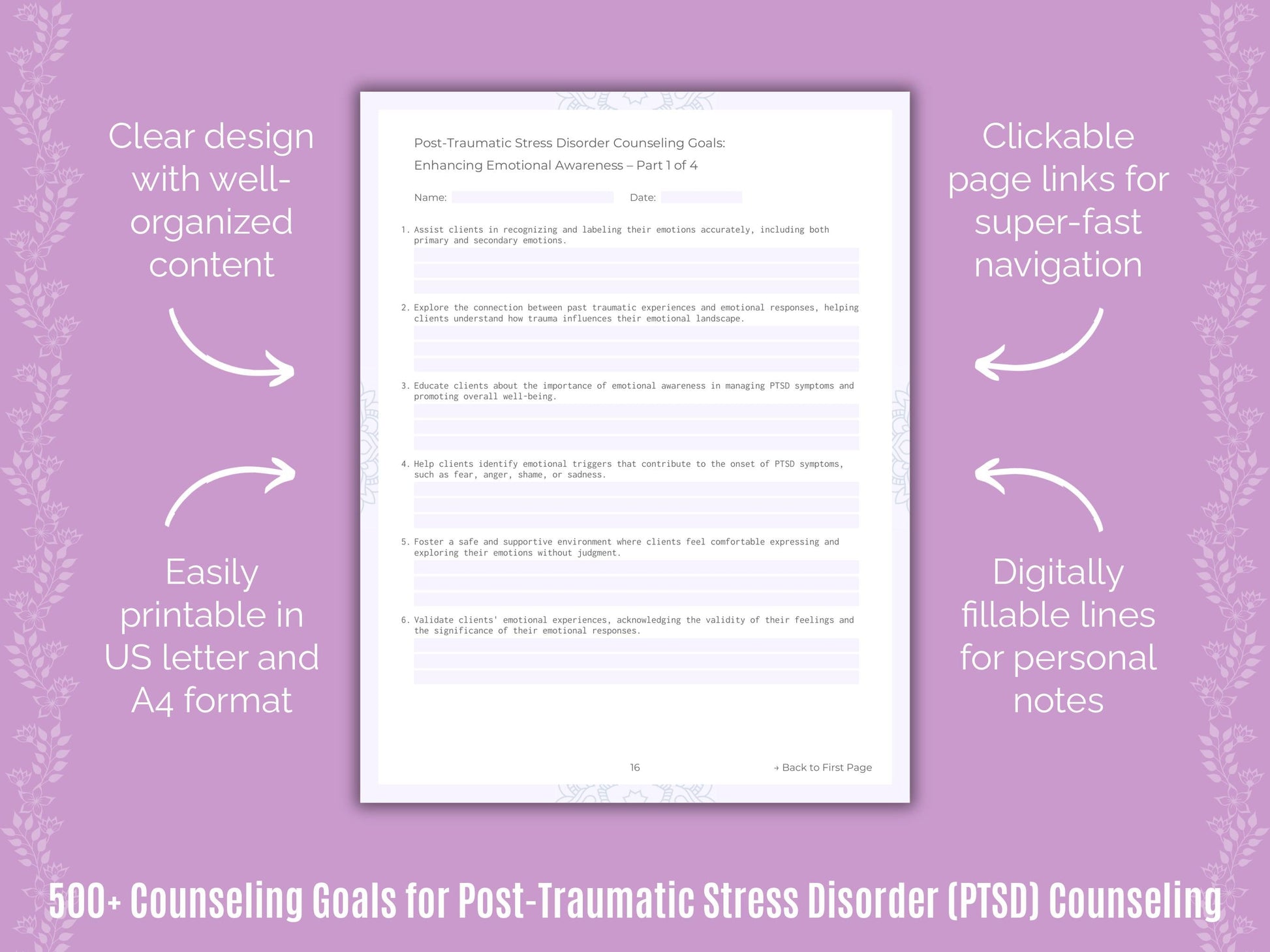 Post-Traumatic Stress Disorder (PTSD) Counseling Counseling Templates