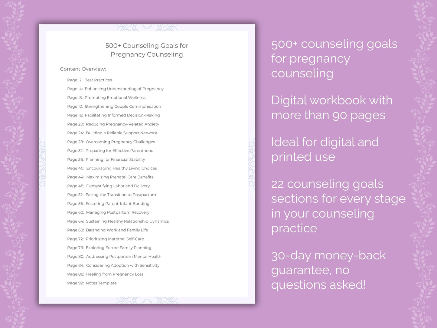 Pregnancy Counseling Therapist Worksheets