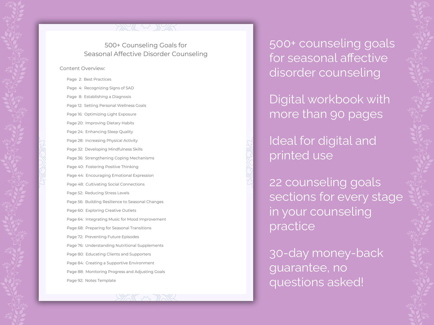 Seasonal Affective Disorder Counseling Therapist Worksheets