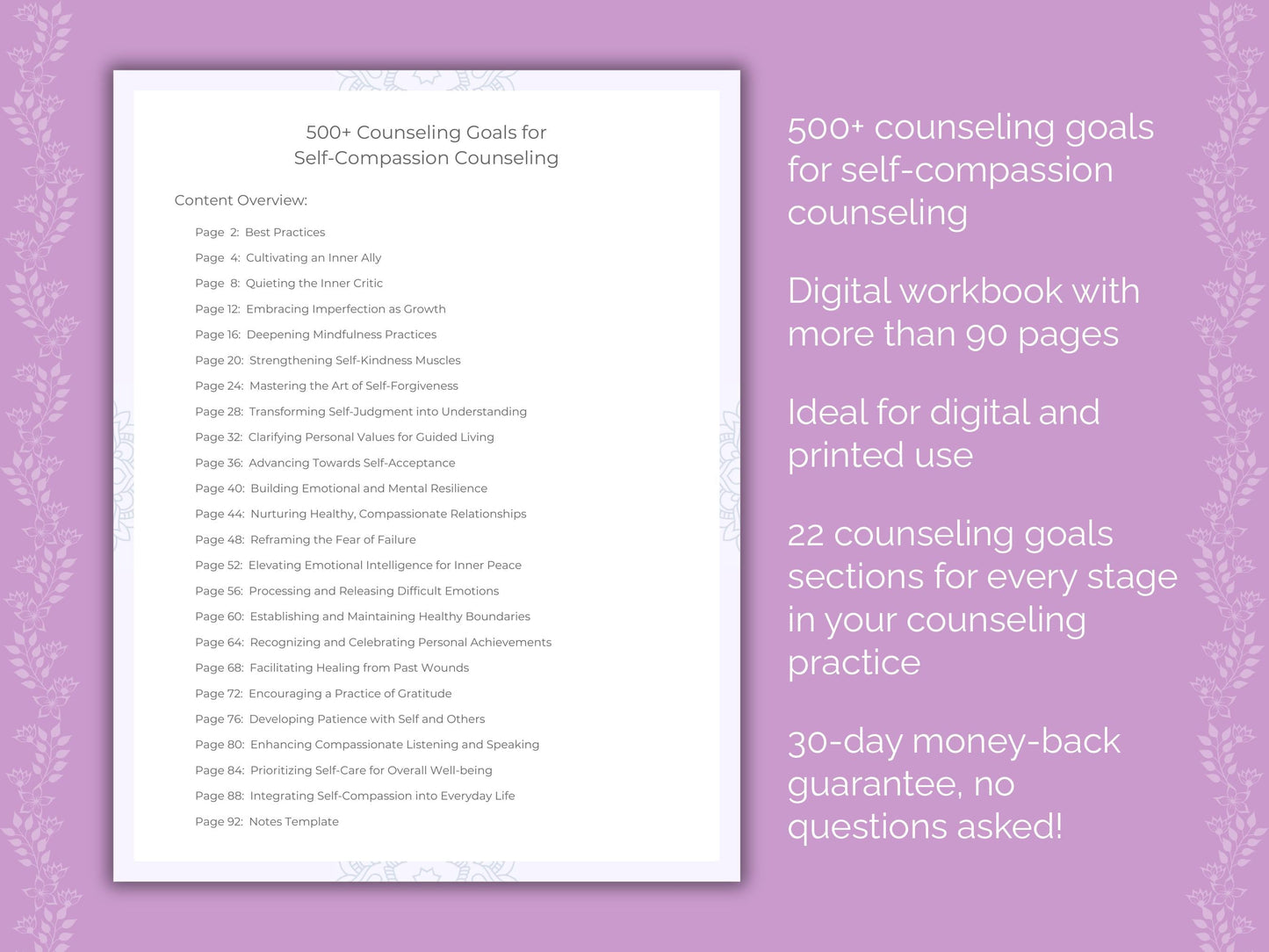 Self-Compassion Counseling Therapist Worksheets