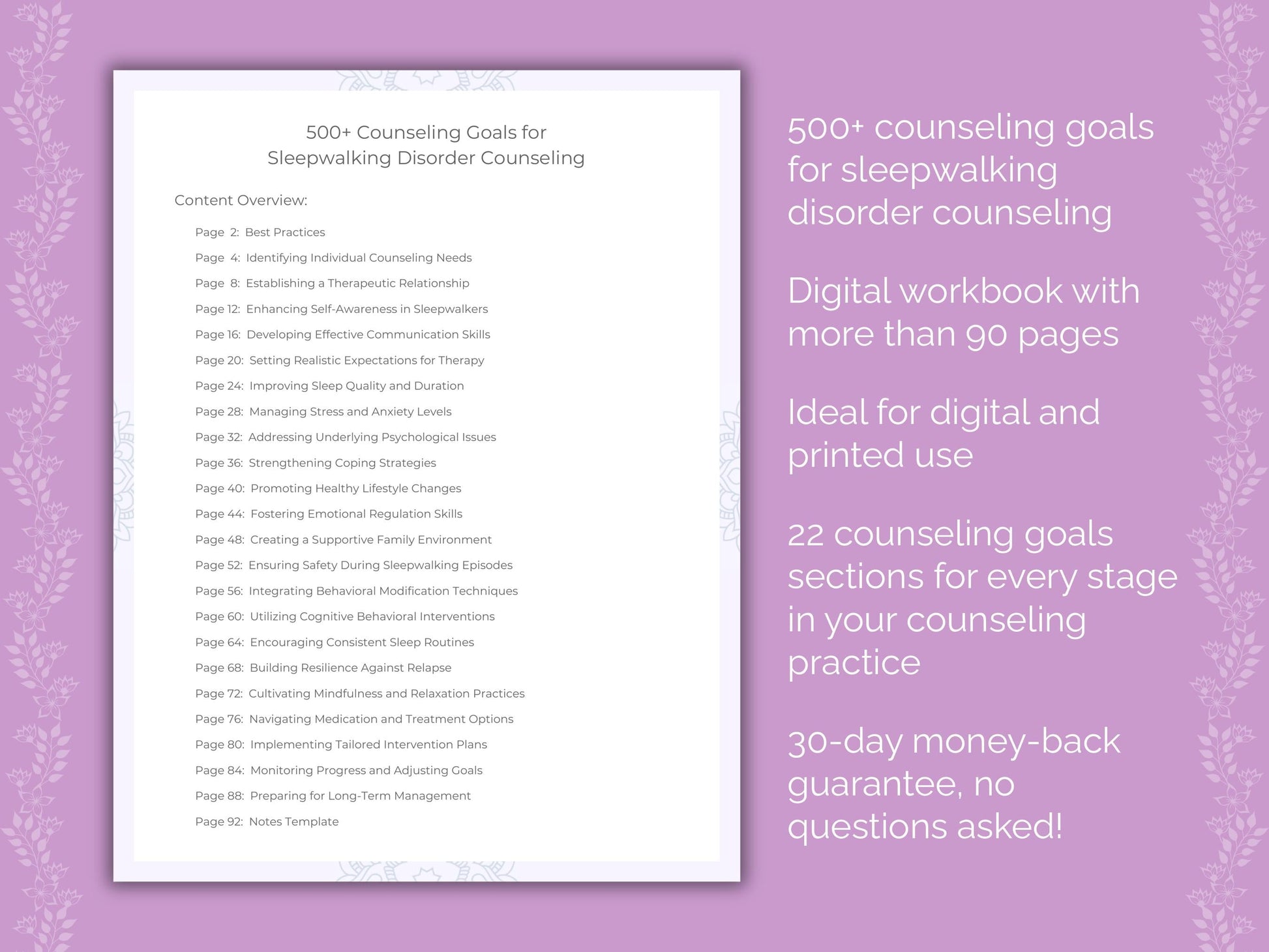 Sleepwalking Disorder Counseling Therapist Worksheets