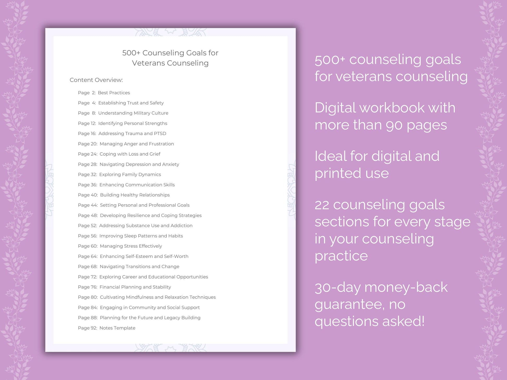 Veterans Counseling Therapist Worksheets