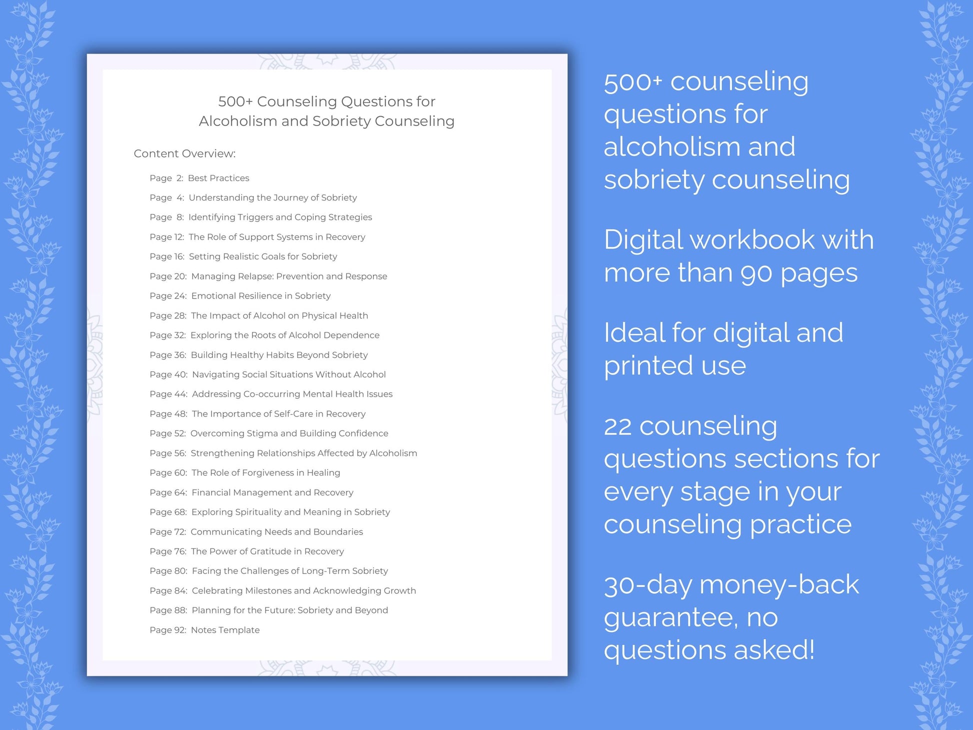 Alcoholism and Sobriety Counseling Therapist Worksheets