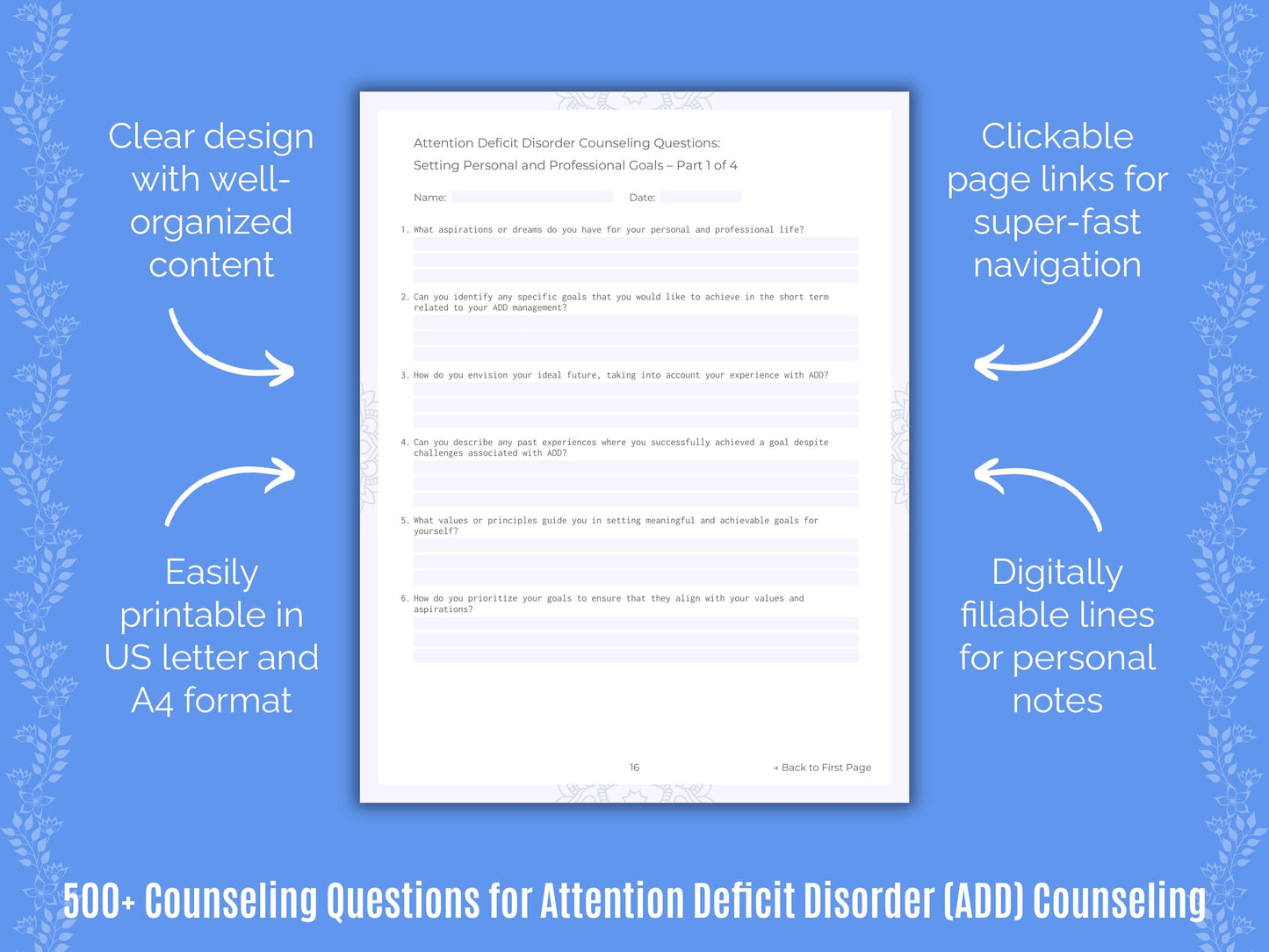 Attention Deficit Disorder (ADD) Counseling Counseling Templates