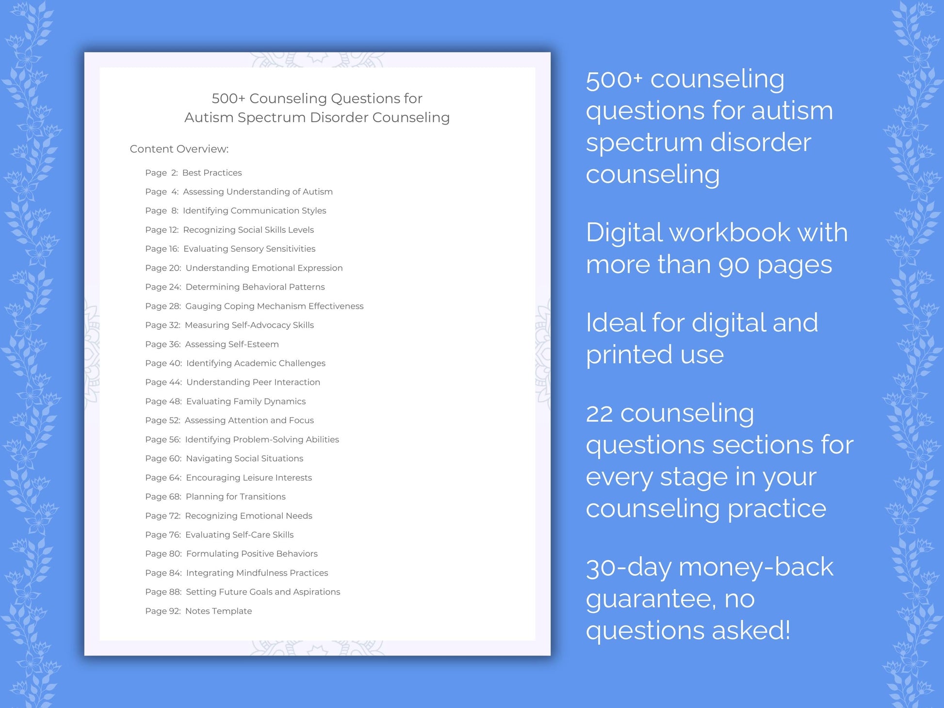 Autism Spectrum Disorder Counseling Therapist Worksheets