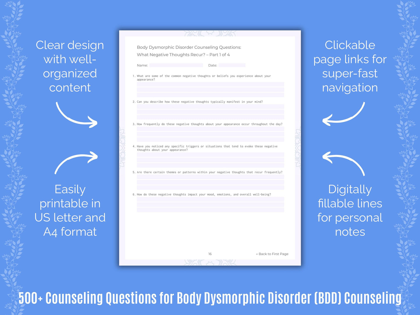 Body Dysmorphic Disorder (BDD) Counseling Counseling Templates