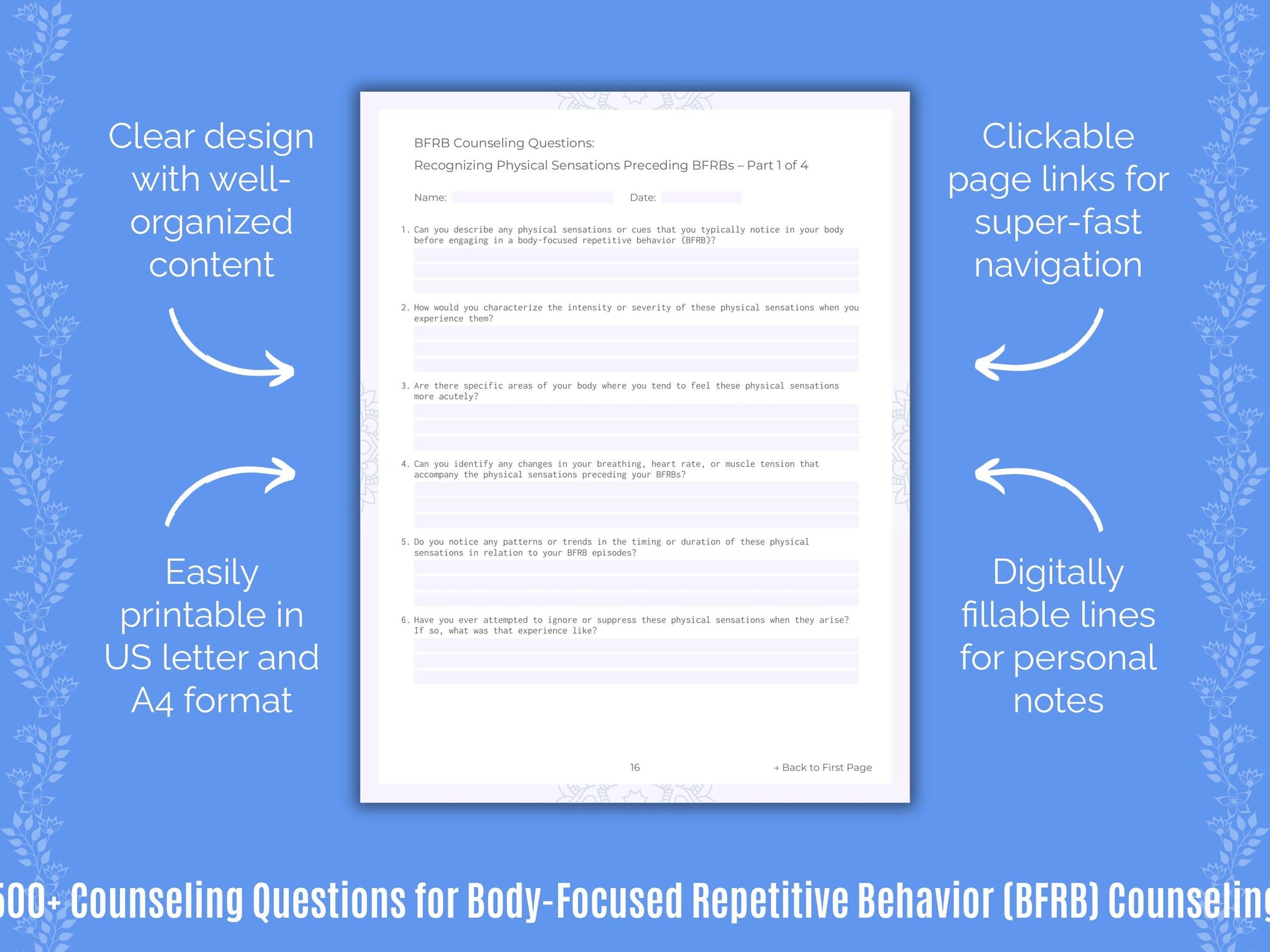 Body-Focused Repetitive Behavior (BFRB) Counseling Counseling Templates