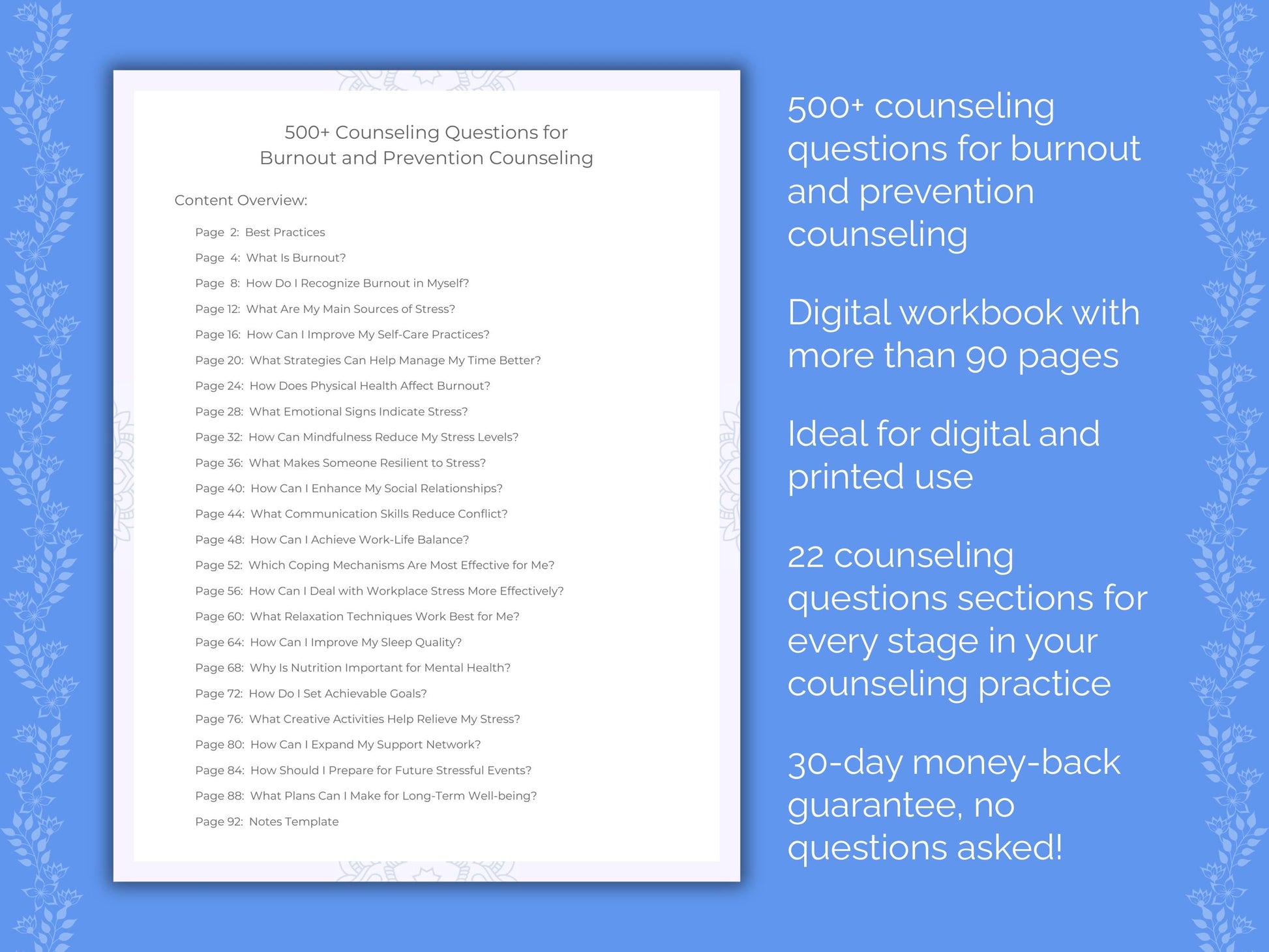 Burnout and Prevention Counseling Therapist Worksheets