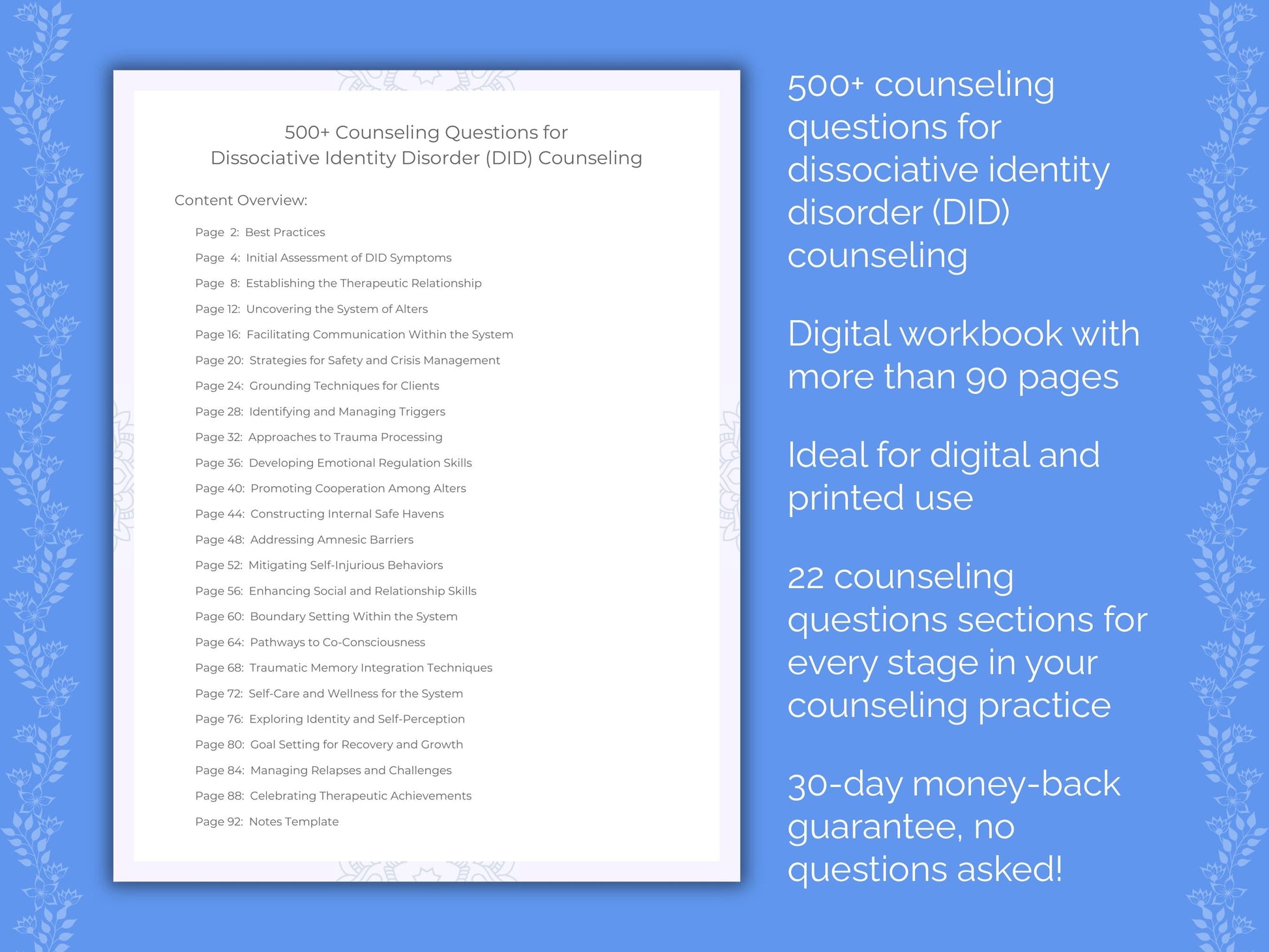 Dissociative Identity Disorder (DID) Counseling Therapist Worksheets