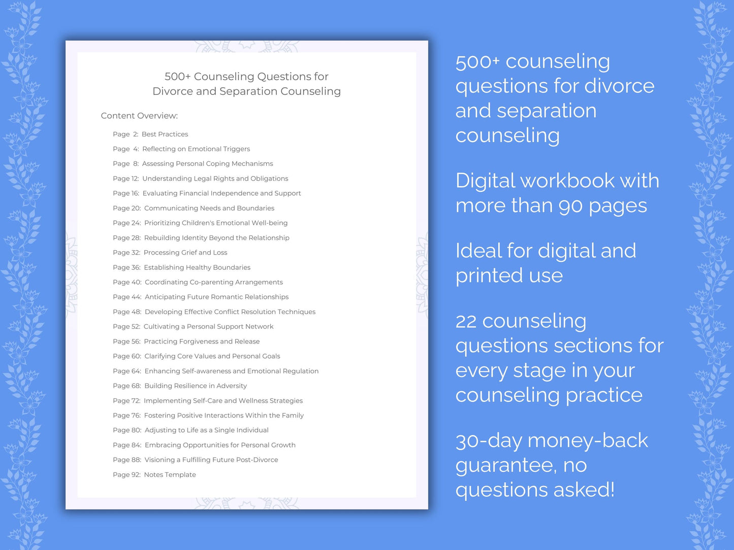 Divorce and Separation Counseling Therapist Worksheets