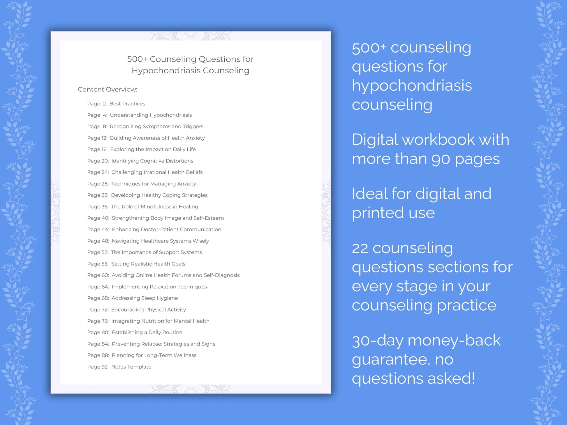 Hypochondriasis Counseling Therapist Worksheets