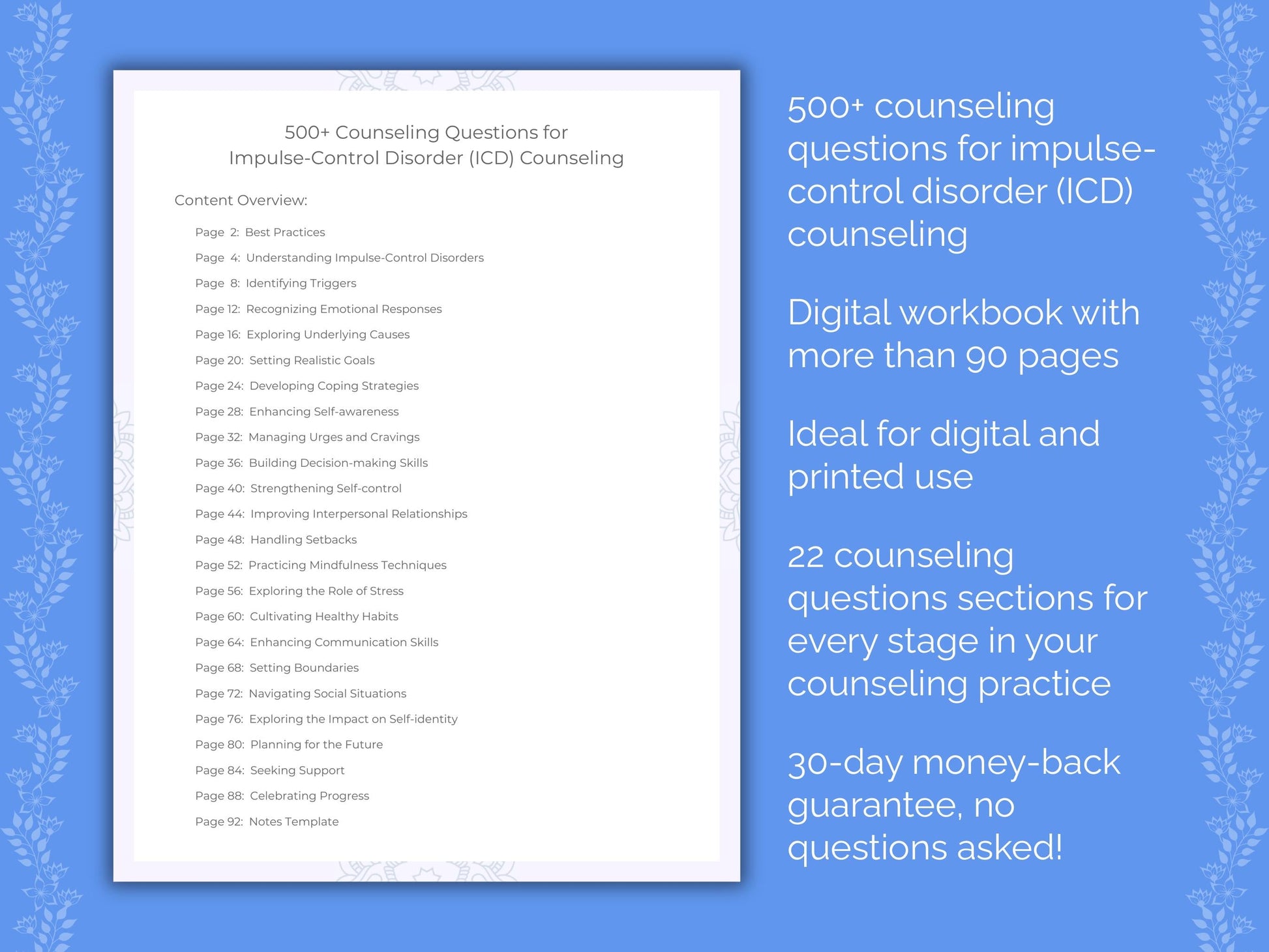 Impulse-Control Disorder (ICD) Counseling Therapist Worksheets