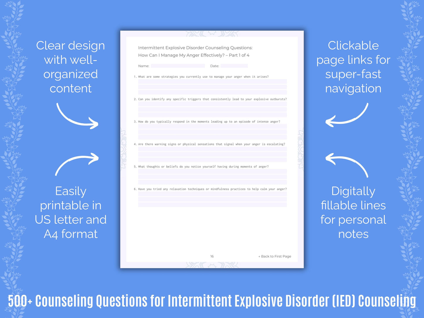 Intermittent Explosive Disorder (IED) Counseling Counseling Templates