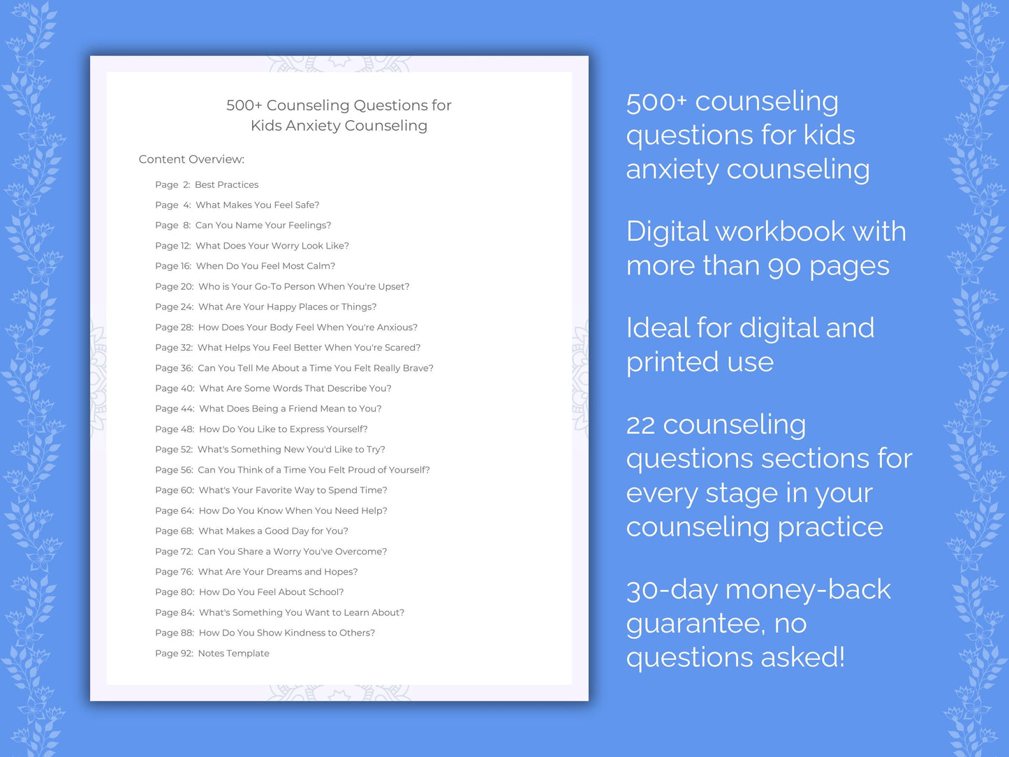 Kids Anxiety Counseling Therapist Worksheets