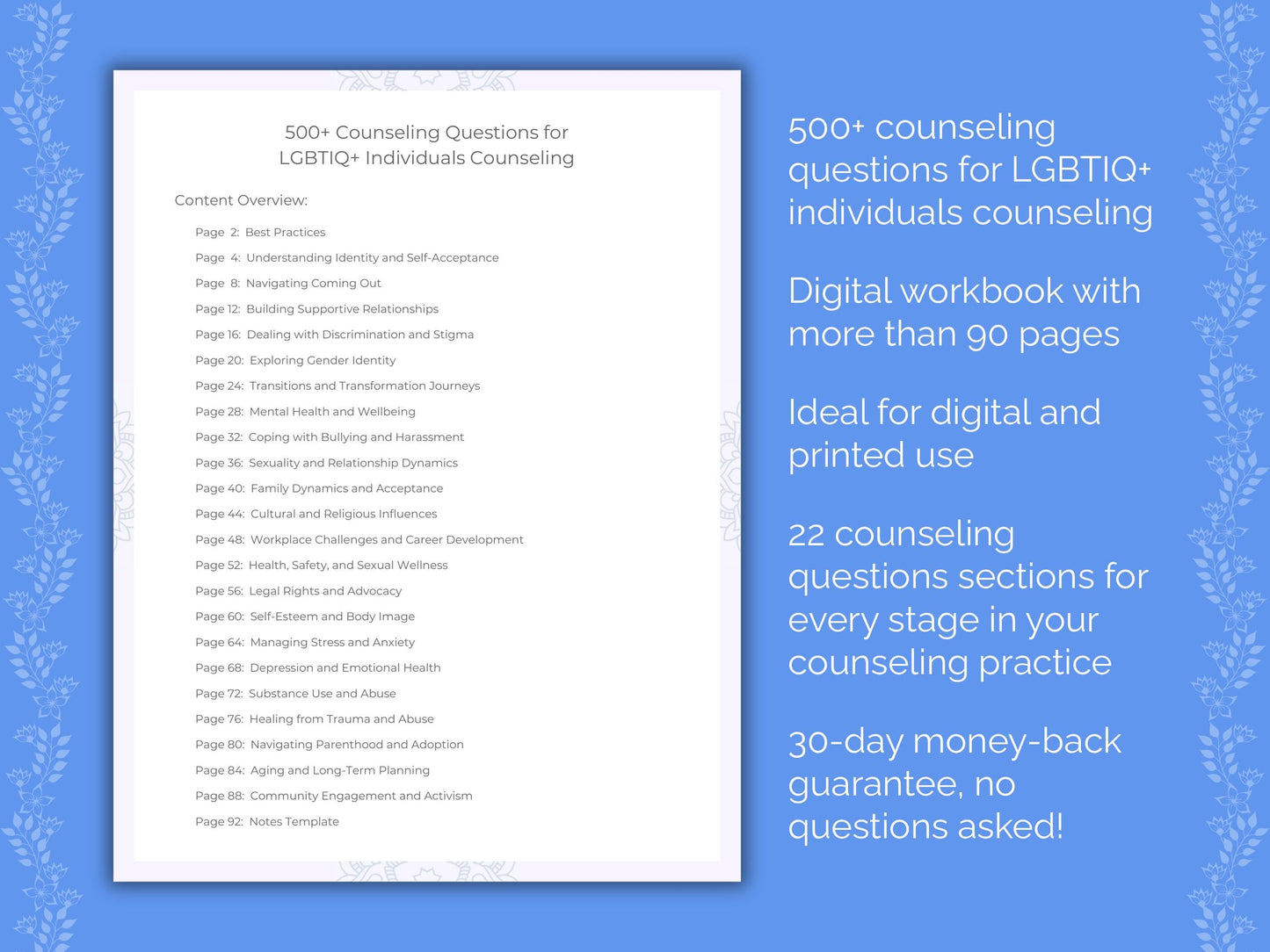 LGBTIQ+ Individuals Counseling Therapist Worksheets