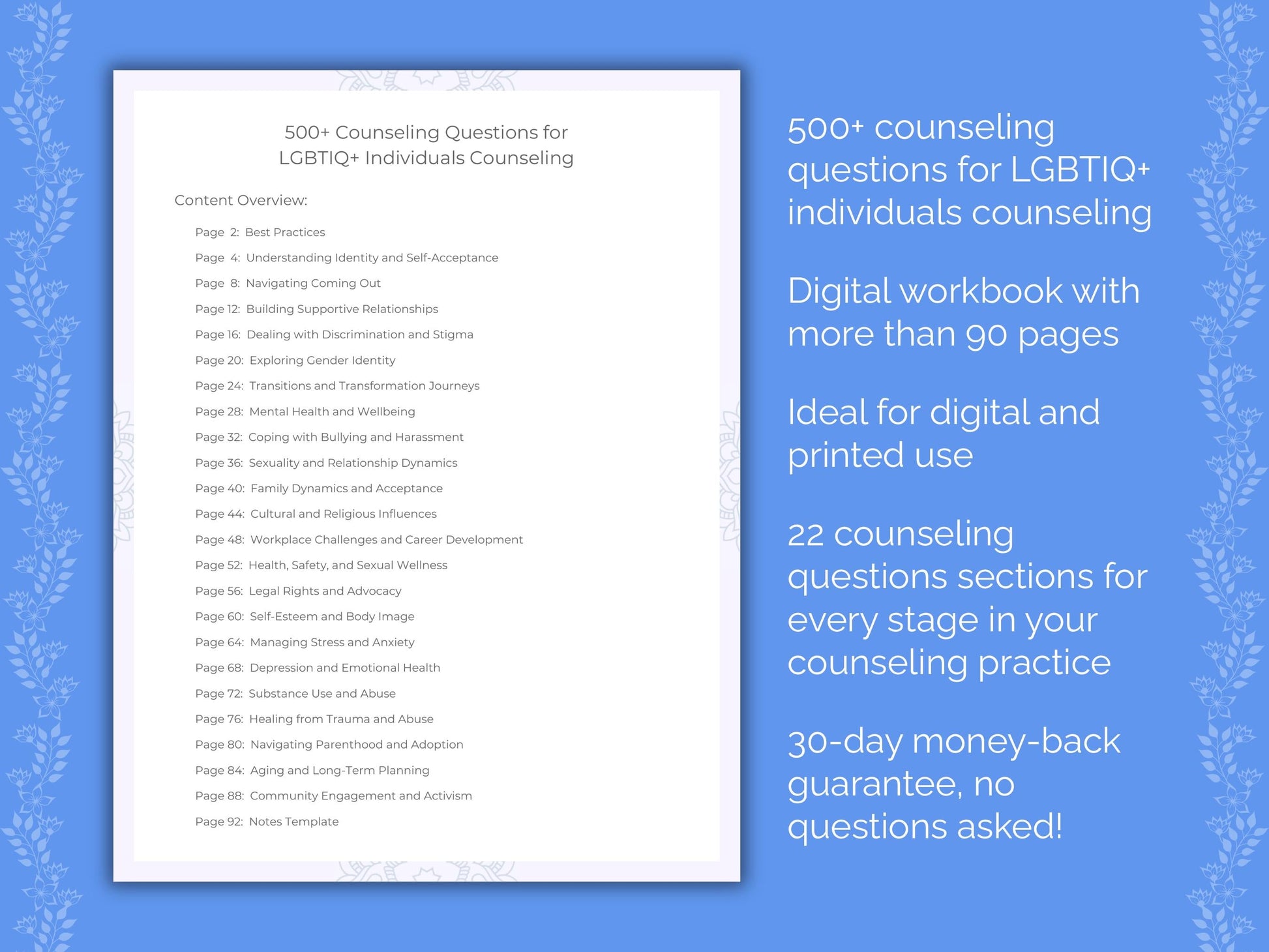 LGBTIQ+ Individuals Counseling Therapist Worksheets