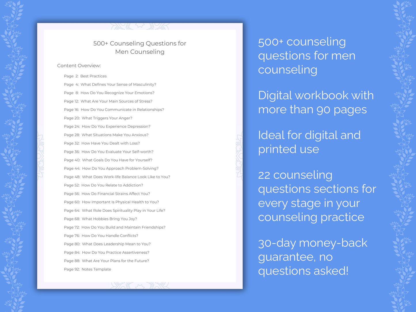 Men Counseling Therapist Worksheets