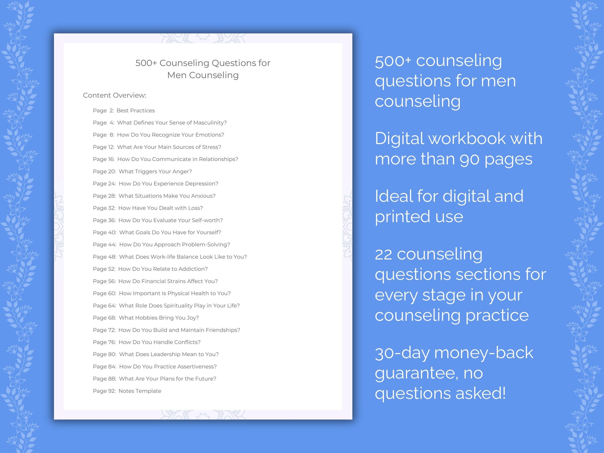 Men Counseling Therapist Worksheets