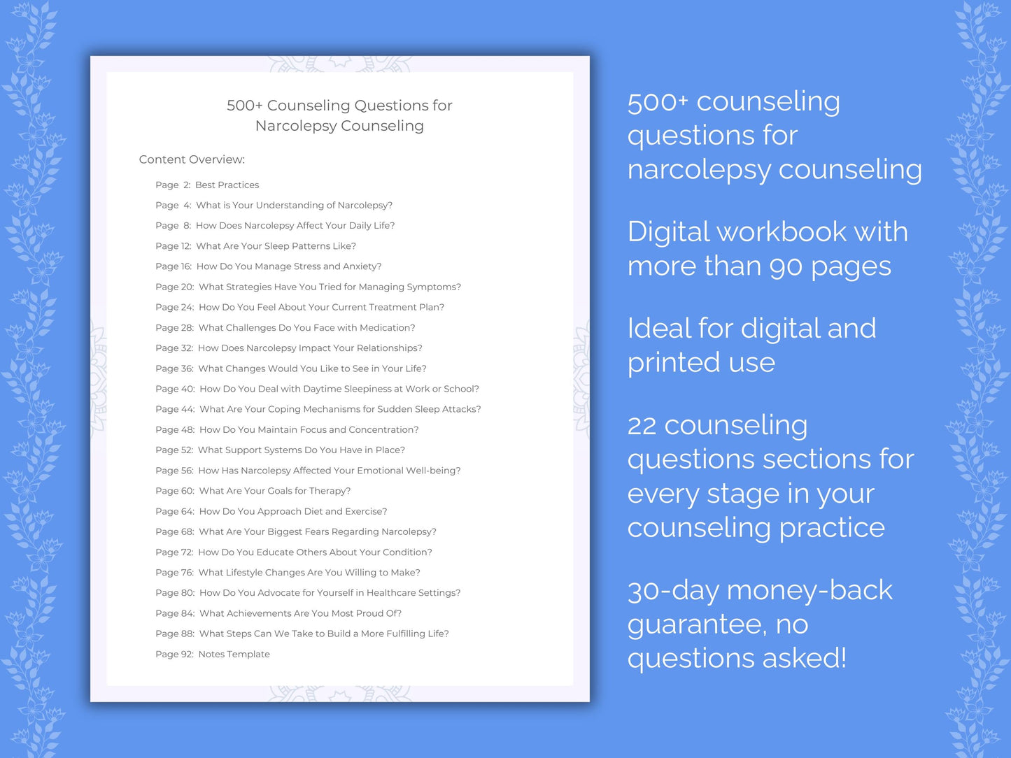 Narcolepsy Counseling Therapist Worksheets