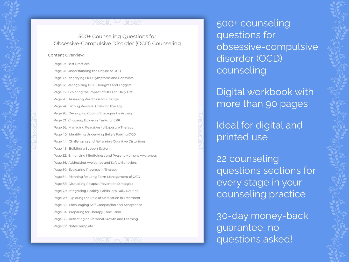 Obsessive-Compulsive Disorder (OCD) Counseling Therapist Worksheets