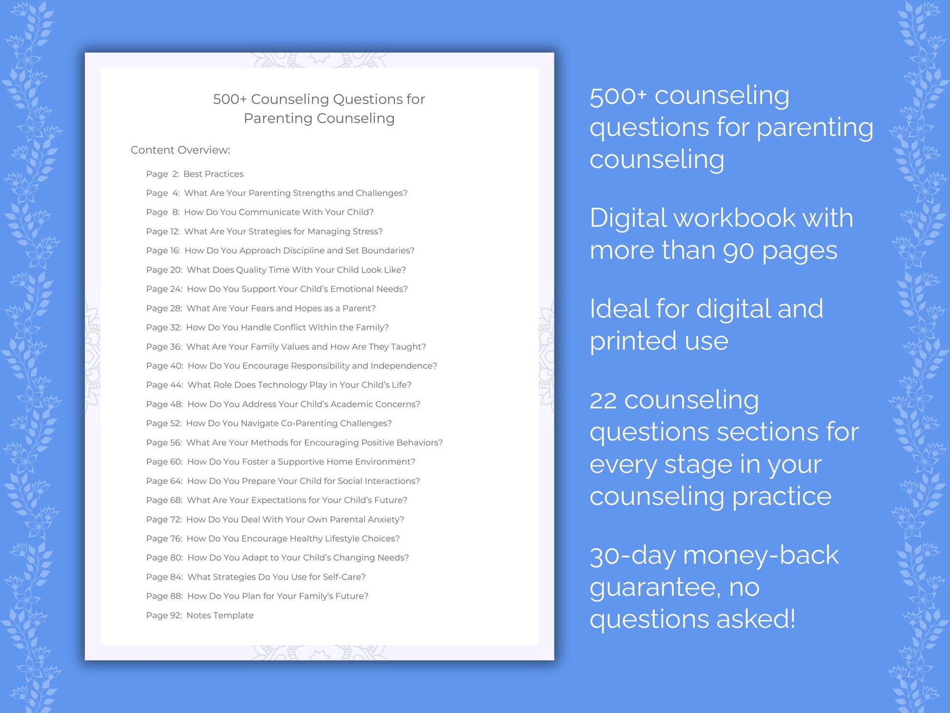 Parenting Counseling Therapist Worksheets