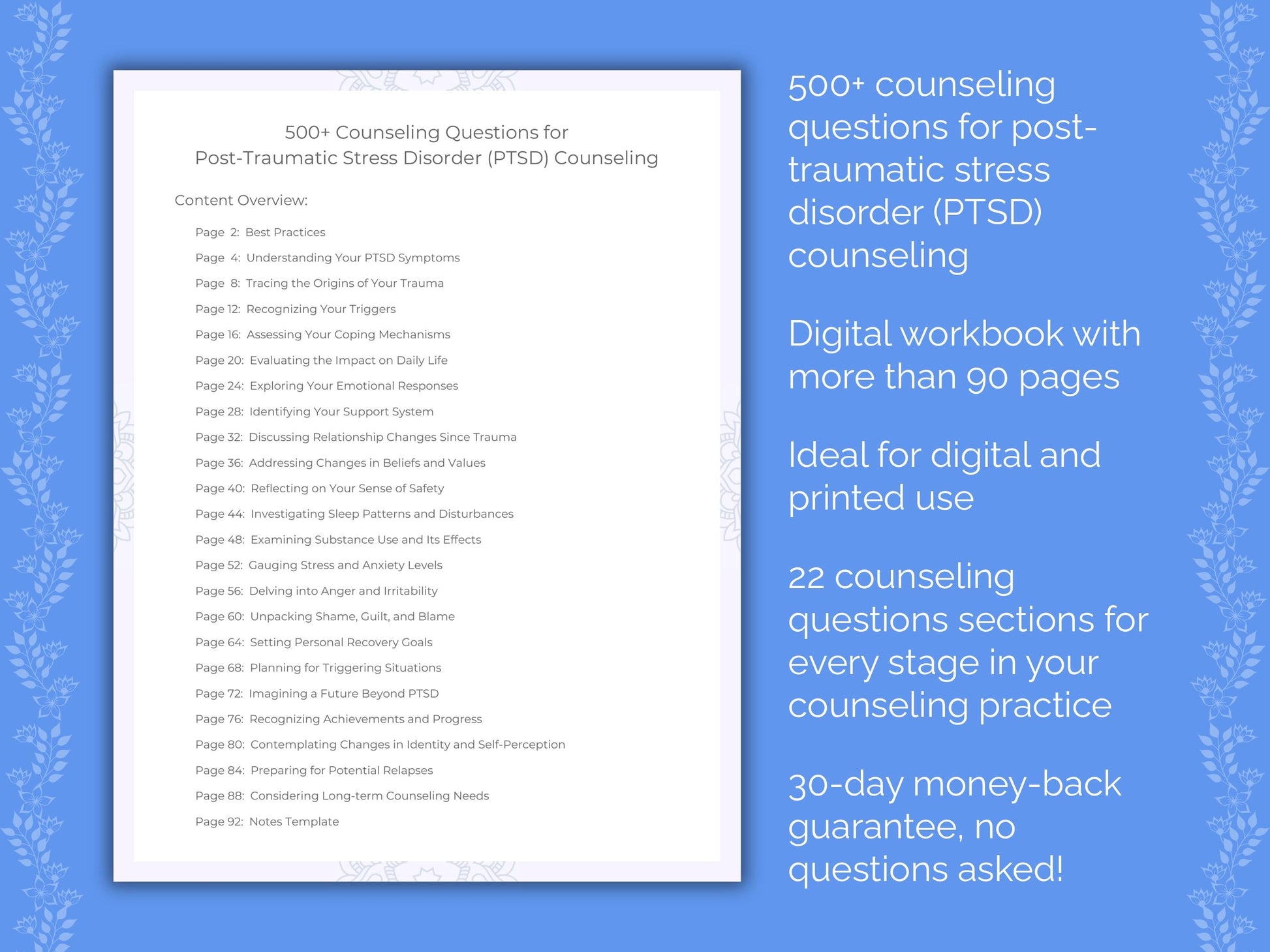 Post-Traumatic Stress Disorder (PTSD) Counseling Therapist Worksheets