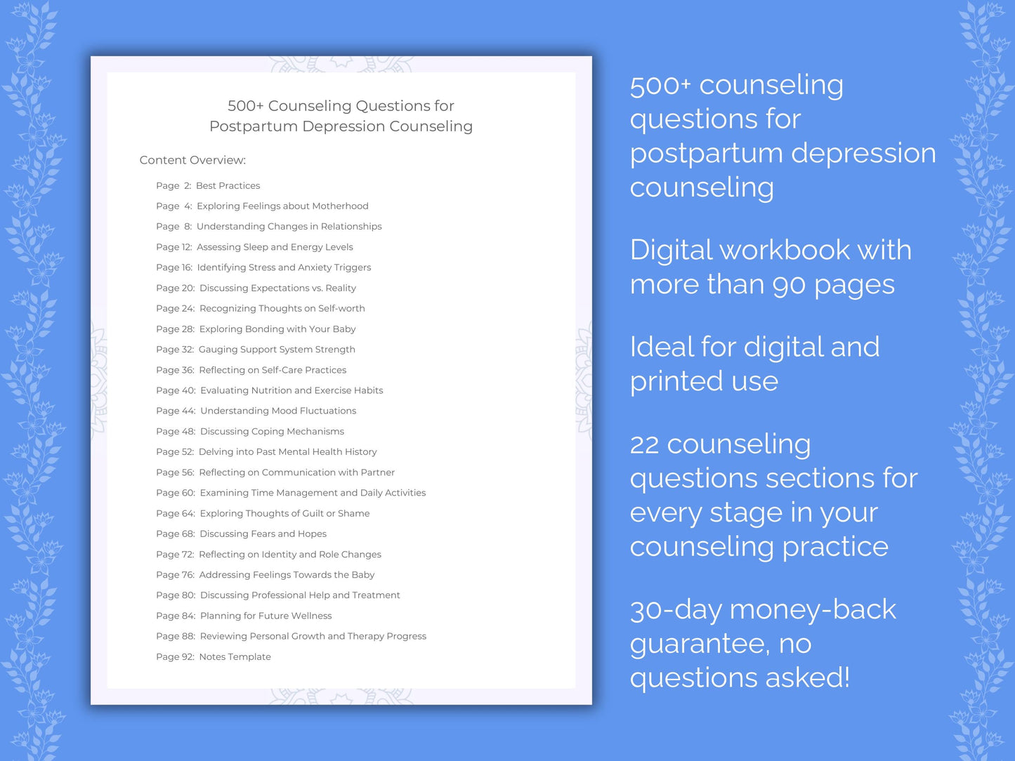Postpartum Depression Counseling Therapist Worksheets