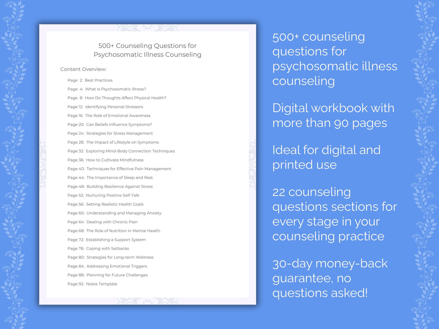 Psychosomatic Illness Counseling Therapist Worksheets