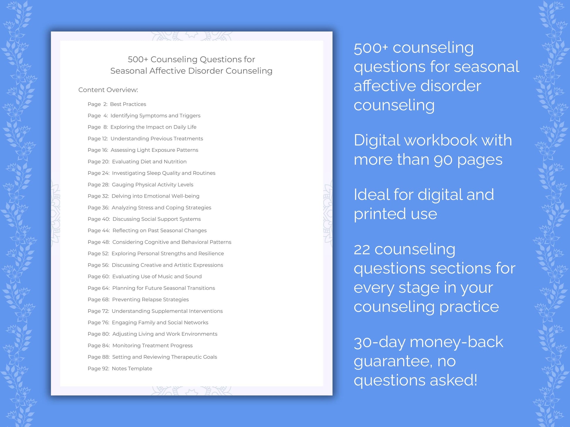 Seasonal Affective Disorder Counseling Therapist Worksheets