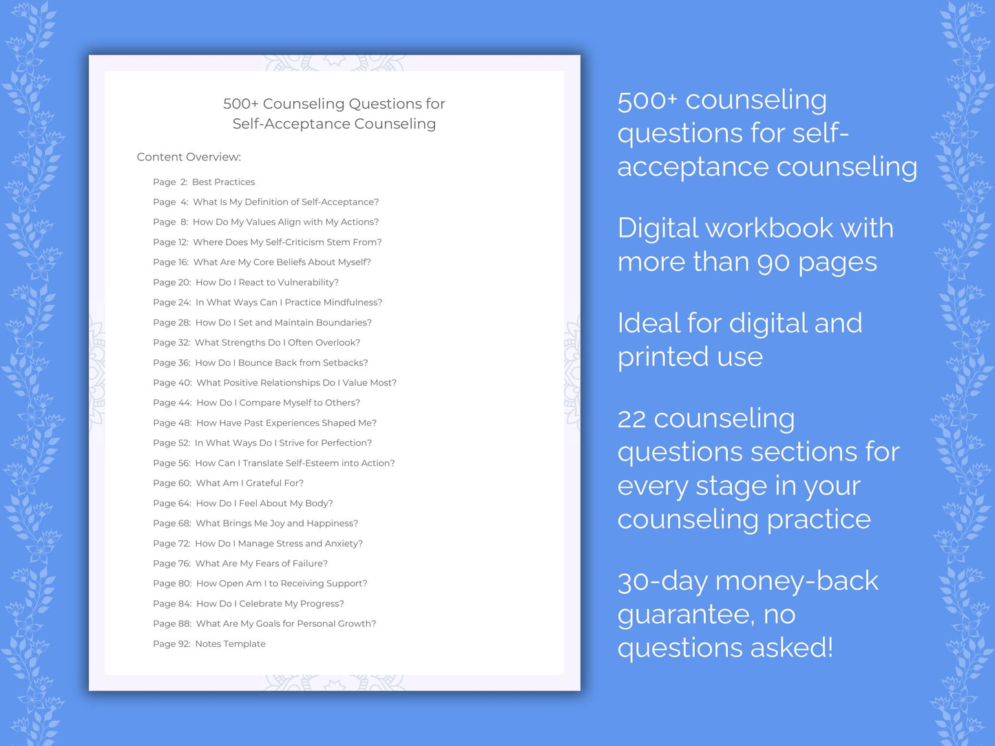 Self-Acceptance Counseling Therapist Worksheets