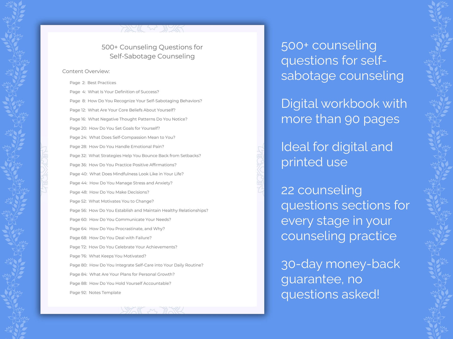 Self-Sabotage Counseling Therapist Worksheets