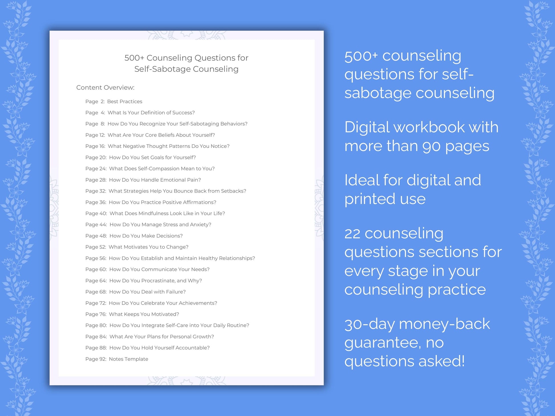 Self-Sabotage Counseling Therapist Worksheets