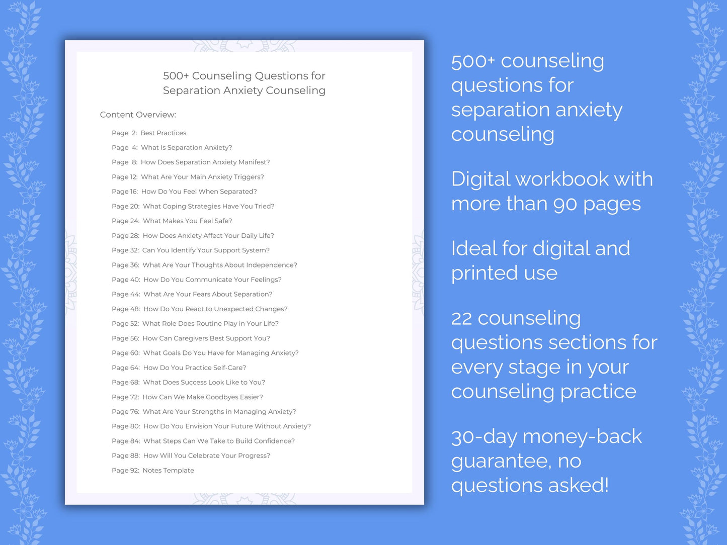 Separation Anxiety Counseling Therapist Worksheets