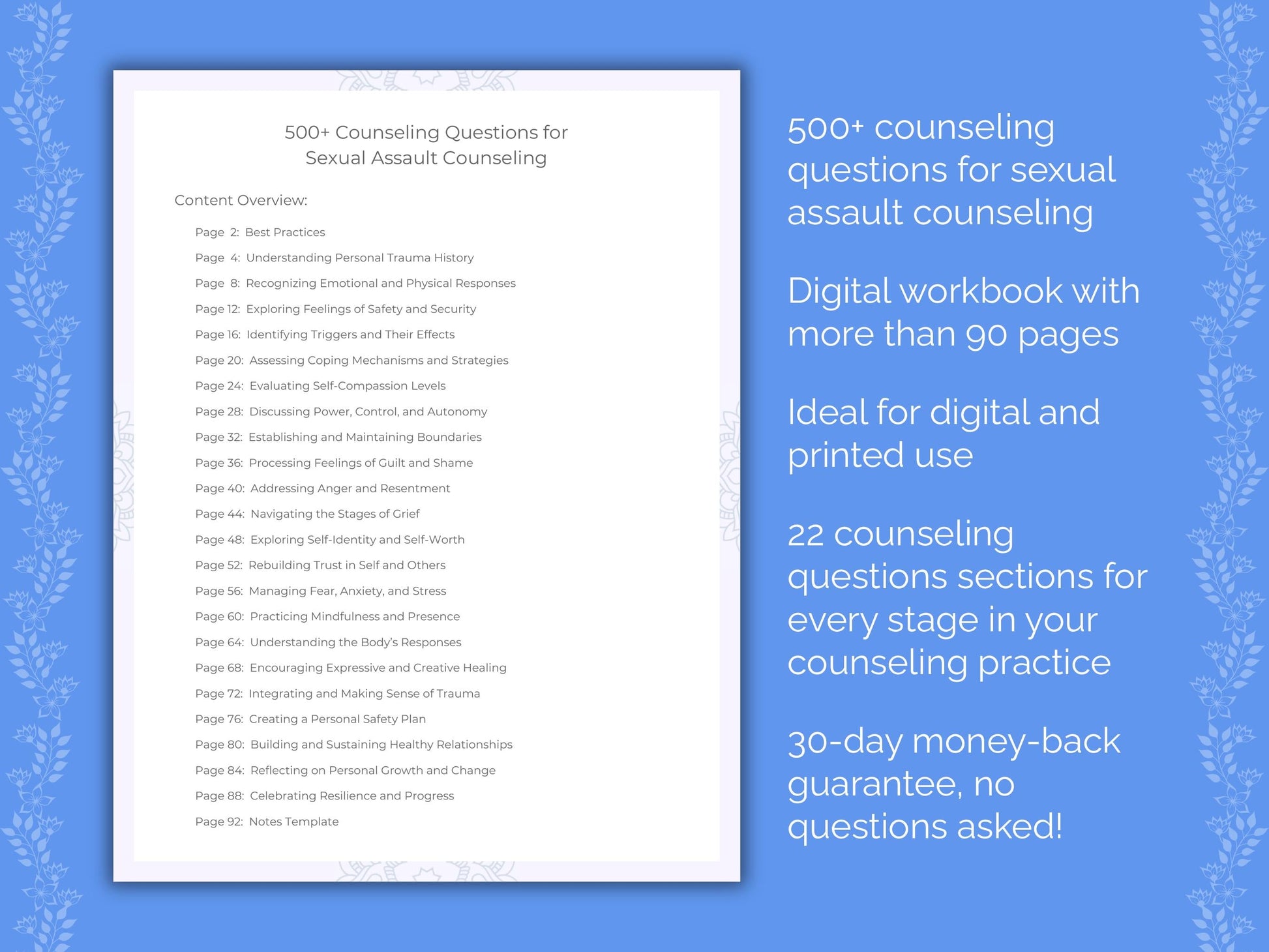 Sexual Assault Counseling Therapist Worksheets