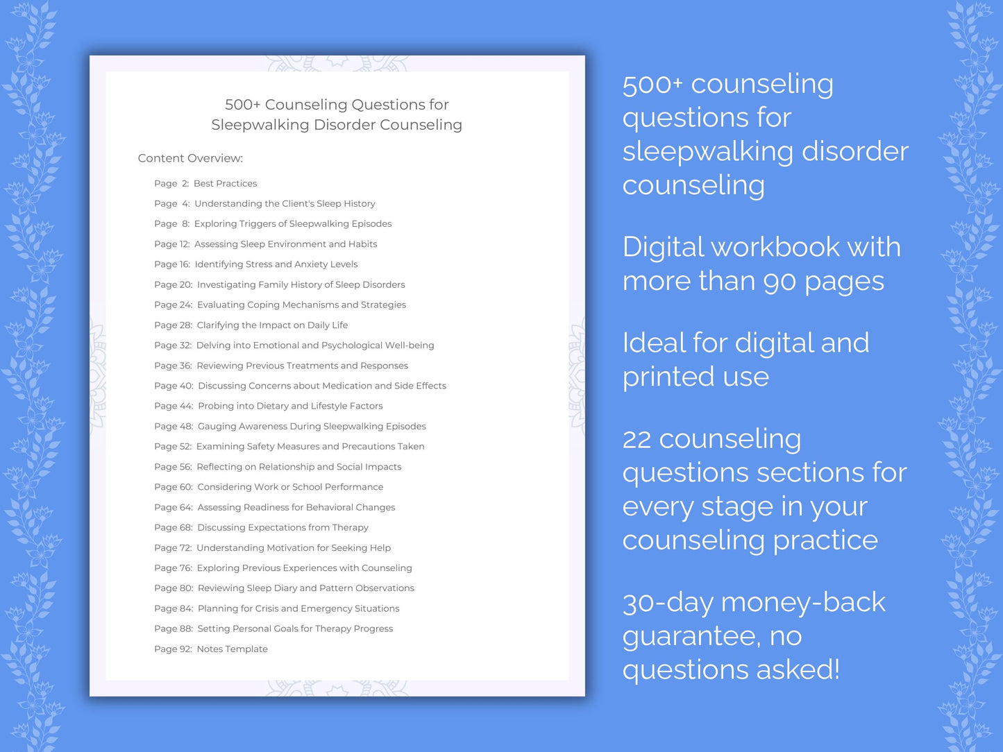 Sleepwalking Disorder Counseling Therapist Worksheets