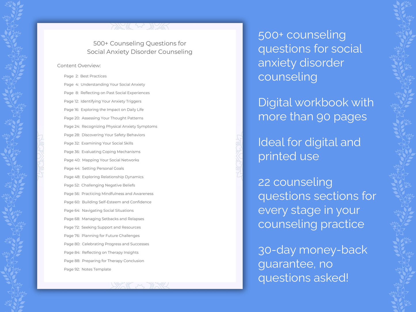 Social Anxiety Disorder Counseling Therapist Worksheets