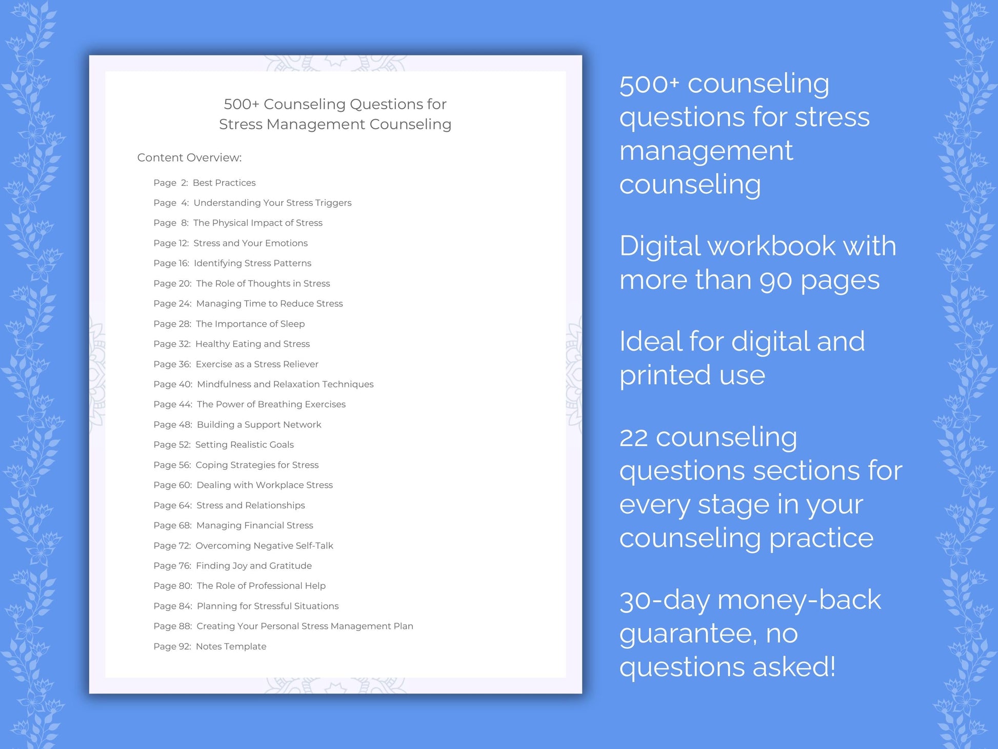 Stress Management Counseling Therapist Worksheets