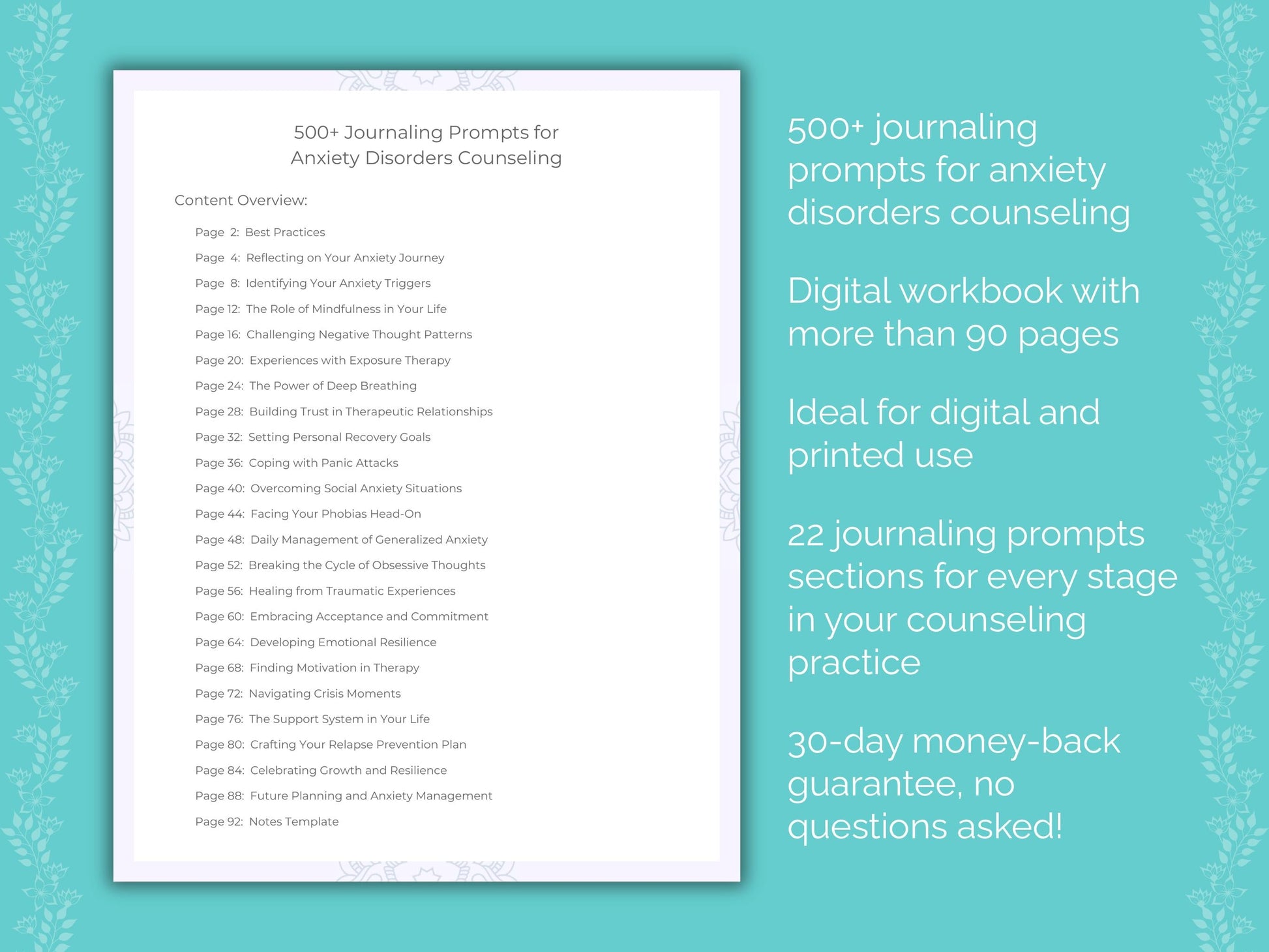 Anxiety Disorders Counseling Therapist Worksheets