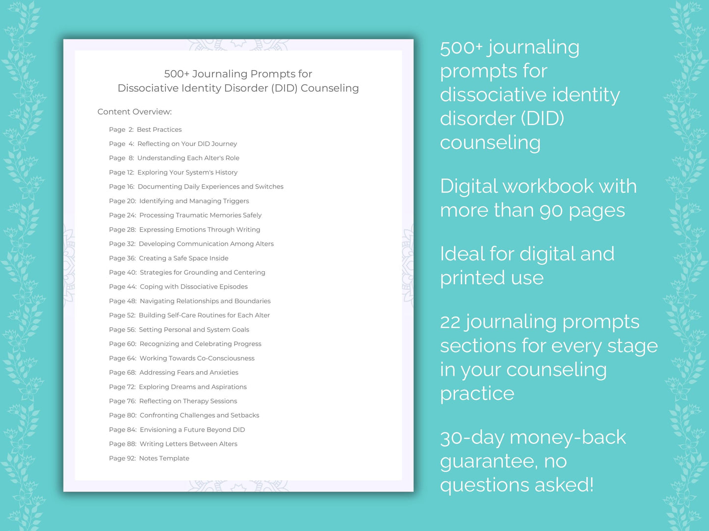 Dissociative Identity Disorder (DID) Counseling Therapist Worksheets