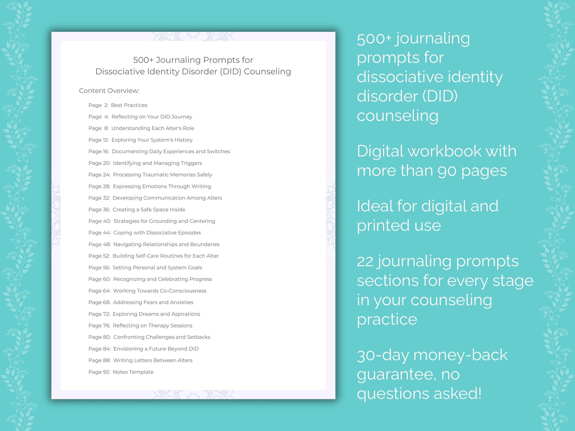 Dissociative Identity Disorder (DID) Counseling Therapist Worksheets