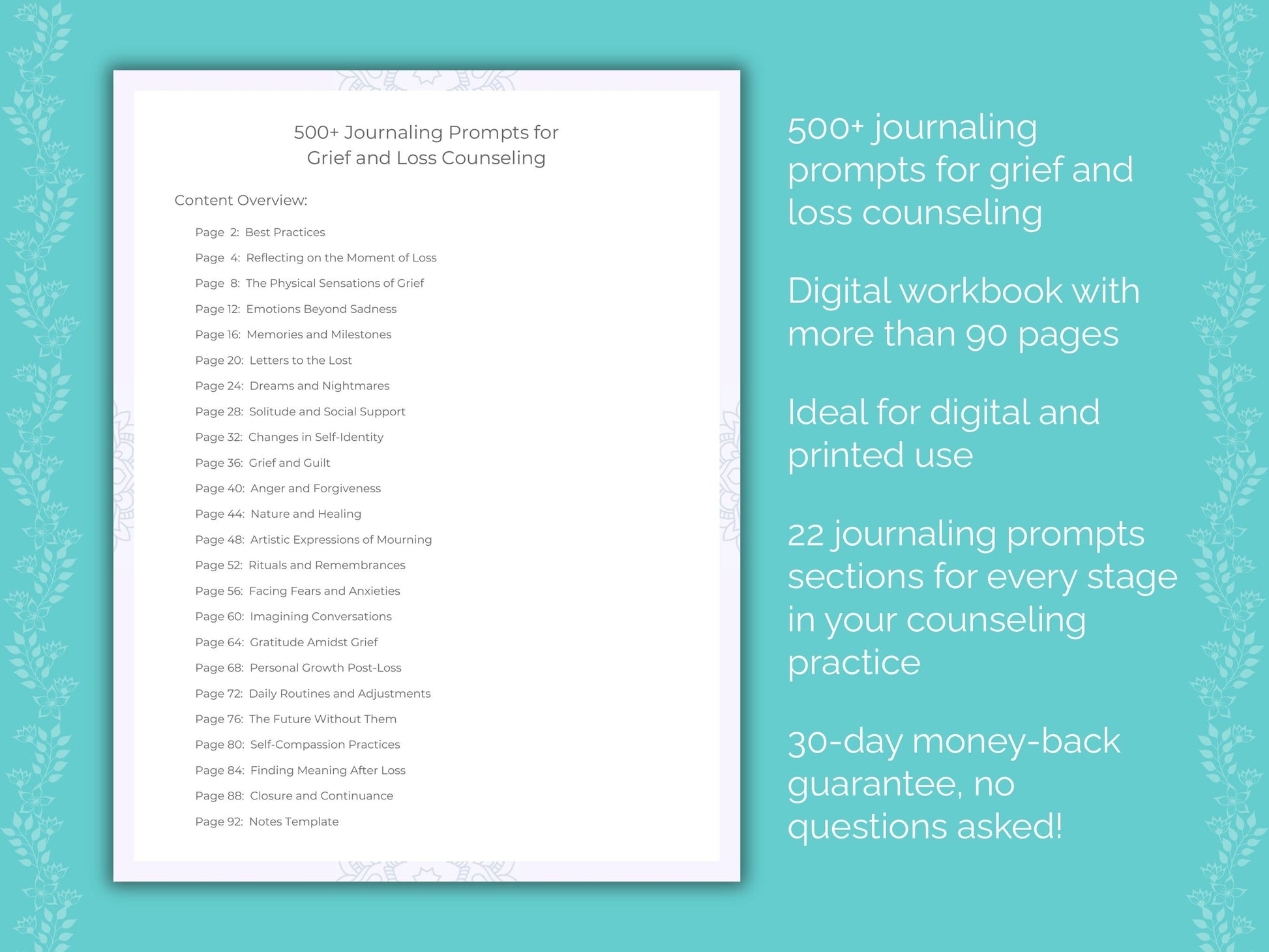 Grief and Loss Counseling Therapist Worksheets